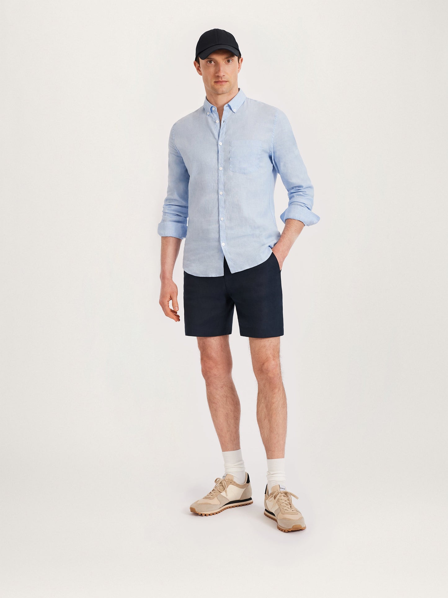 Shorts de lino de 12, entrepierna de 8 pulgadas, azul marino