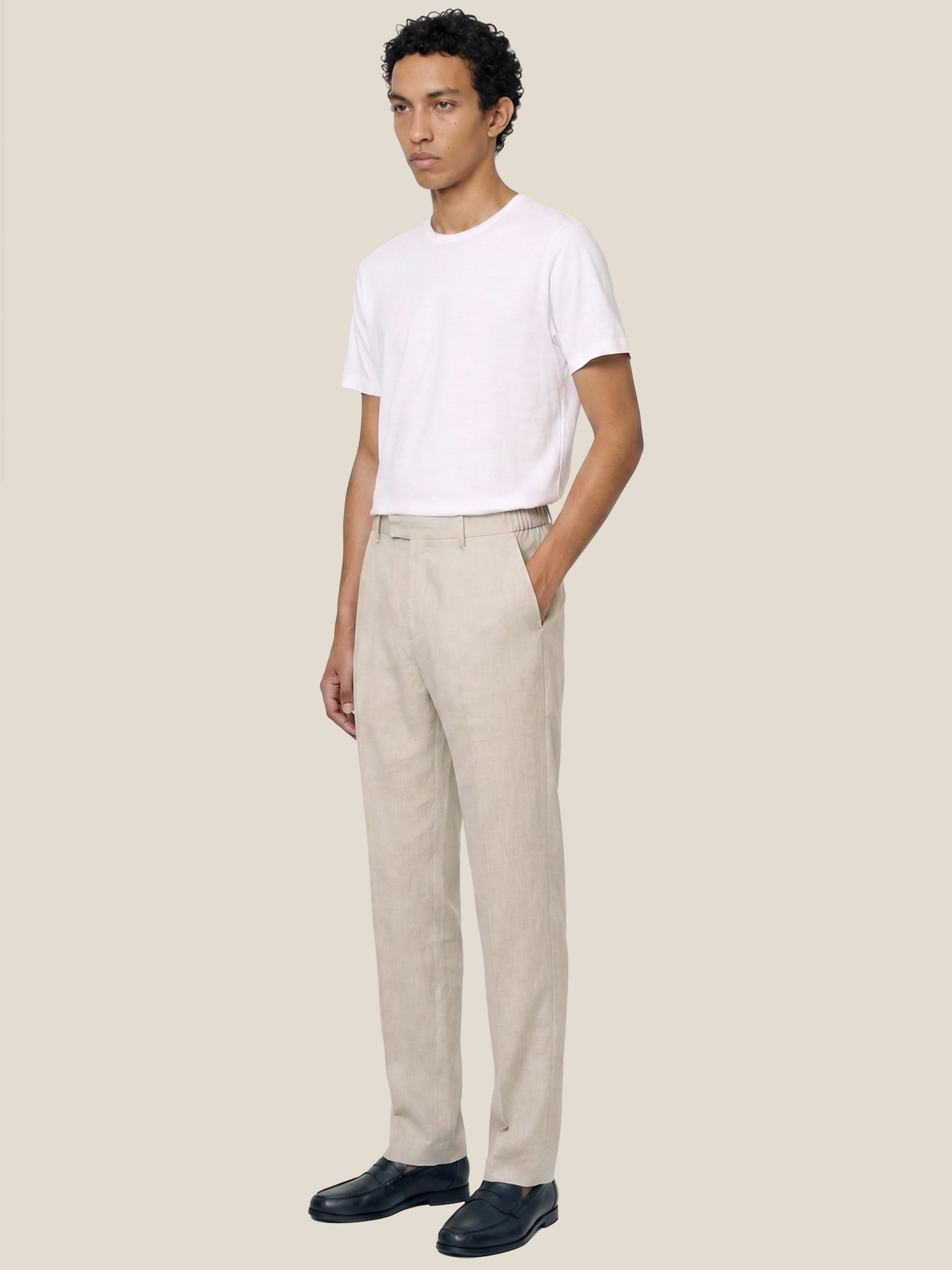 Pantalones de lino de corte regular, lino natural - Talla 24