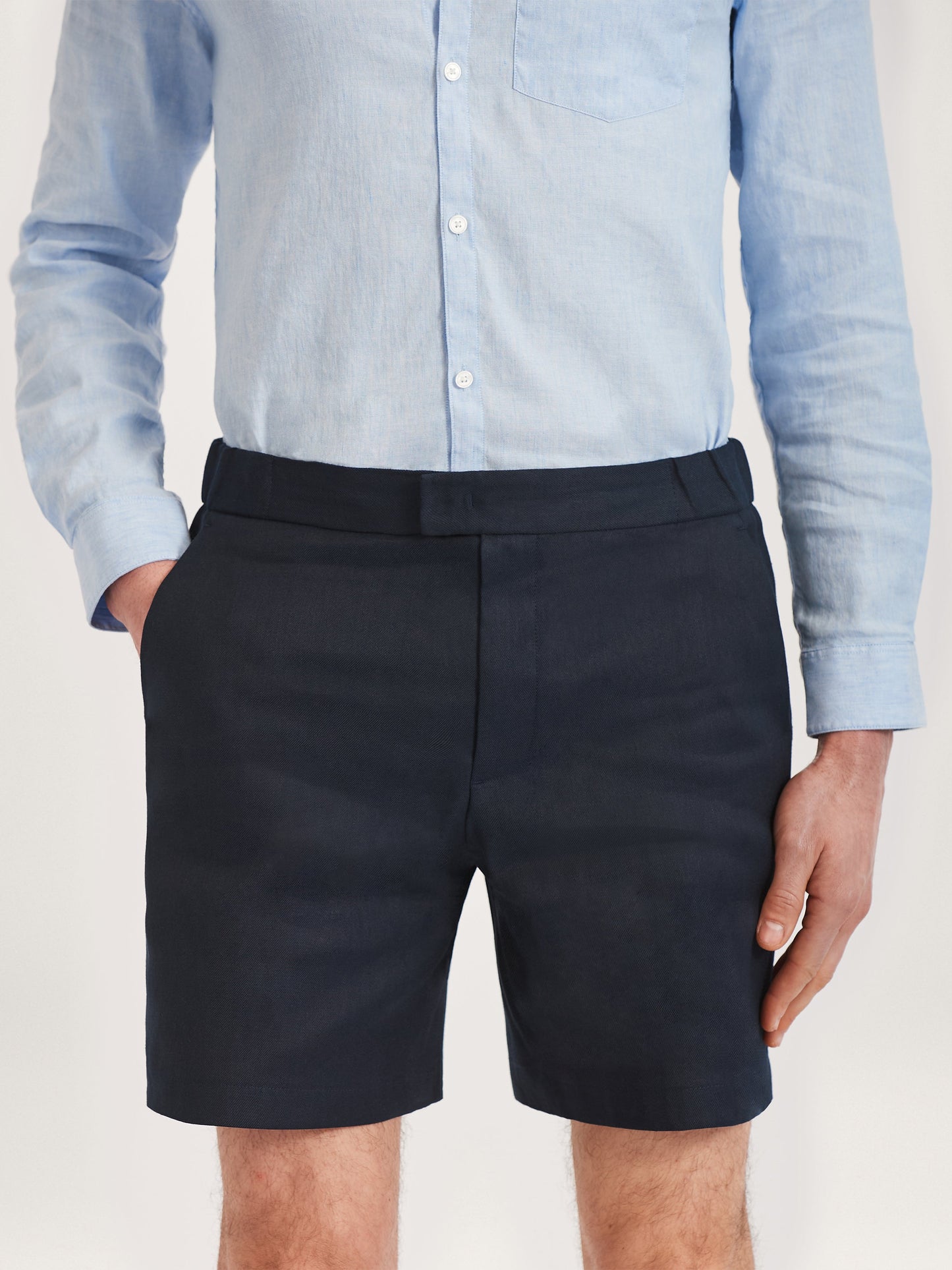 Shorts de lino de 12, entrepierna de 8 pulgadas, azul marino