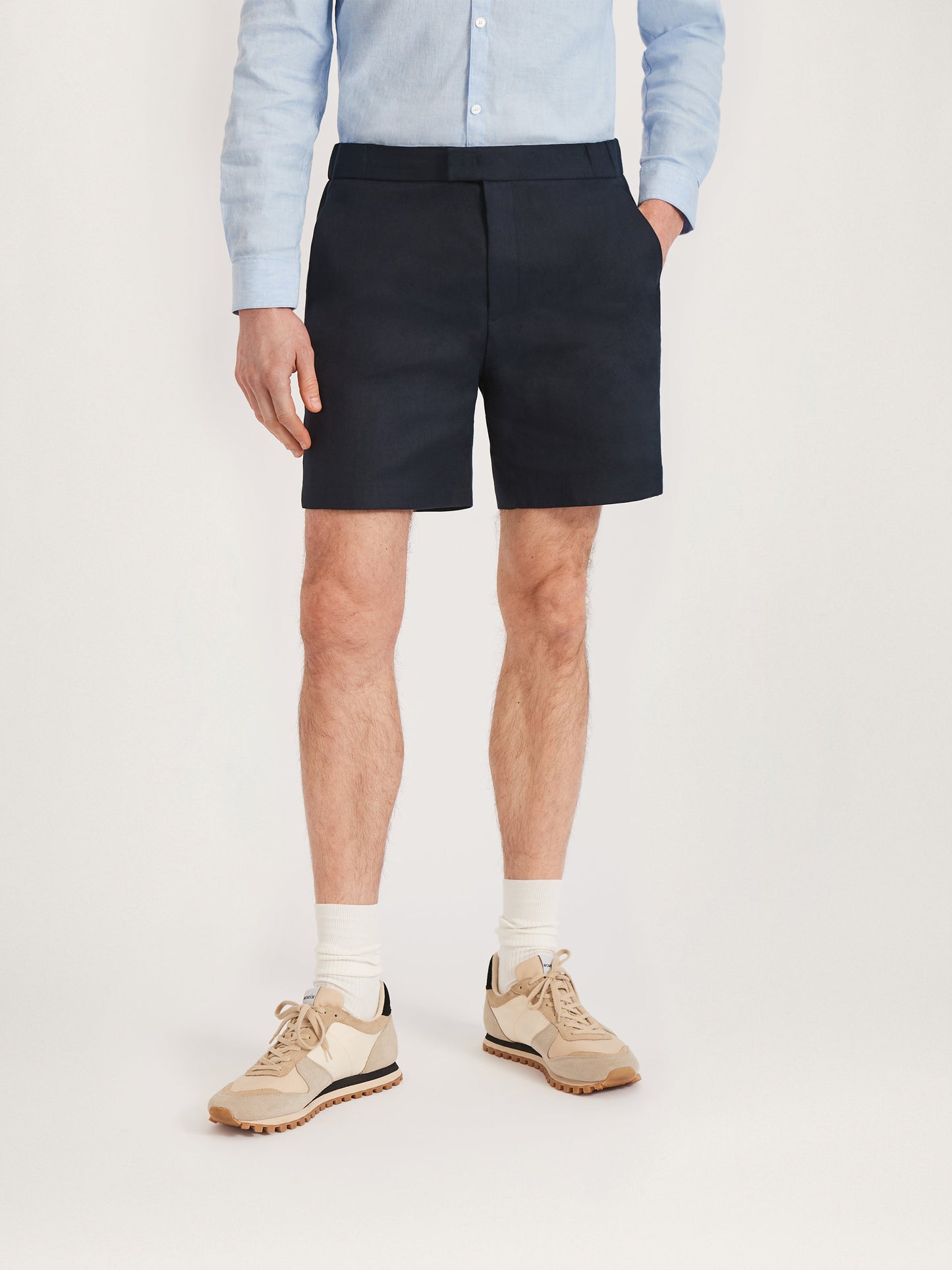 Shorts de lino de 12, entrepierna de 8 pulgadas, azul marino