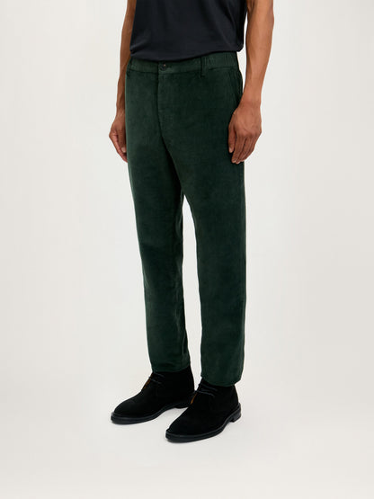 Pantalón de pana verde oliva oscuro — algodón elástico para comodidad diaria