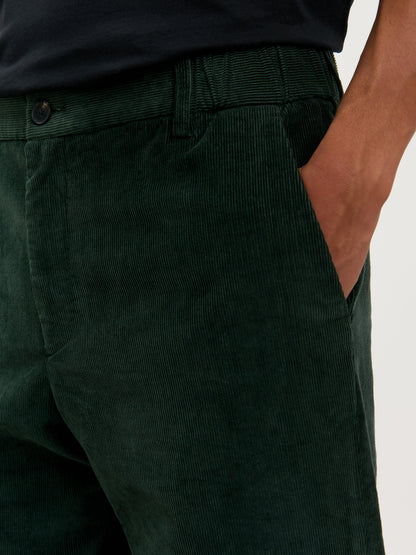 Pantalón de pana verde oliva oscuro — algodón elástico para comodidad diaria