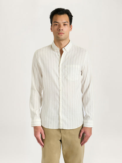 Camisa de lino con cuello para todo el día en rayas color crudo