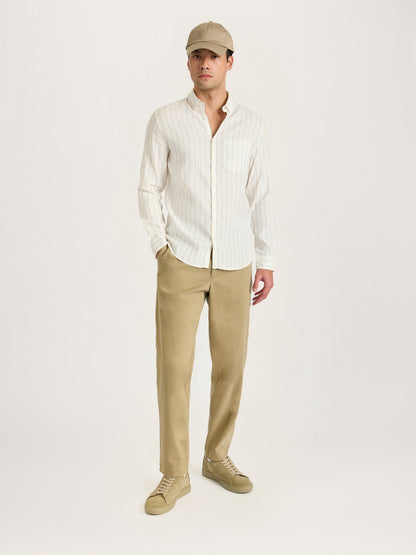 Camisa de lino con cuello para todo el día en rayas color crudo