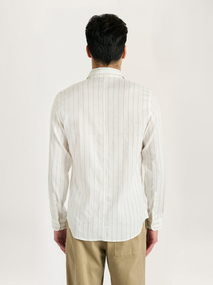 Camisa de lino con cuello para todo el día en rayas color crudo