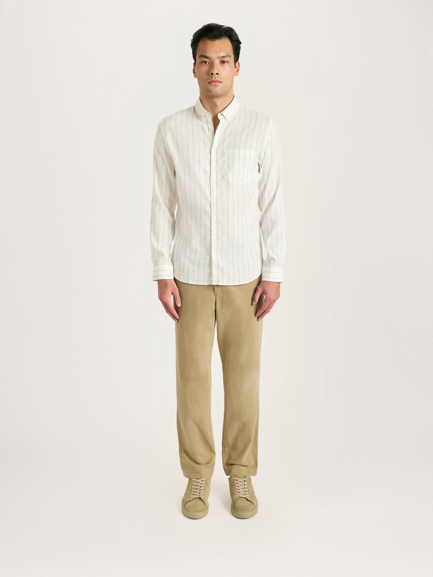 Camisa de lino con cuello para todo el día en rayas color crudo