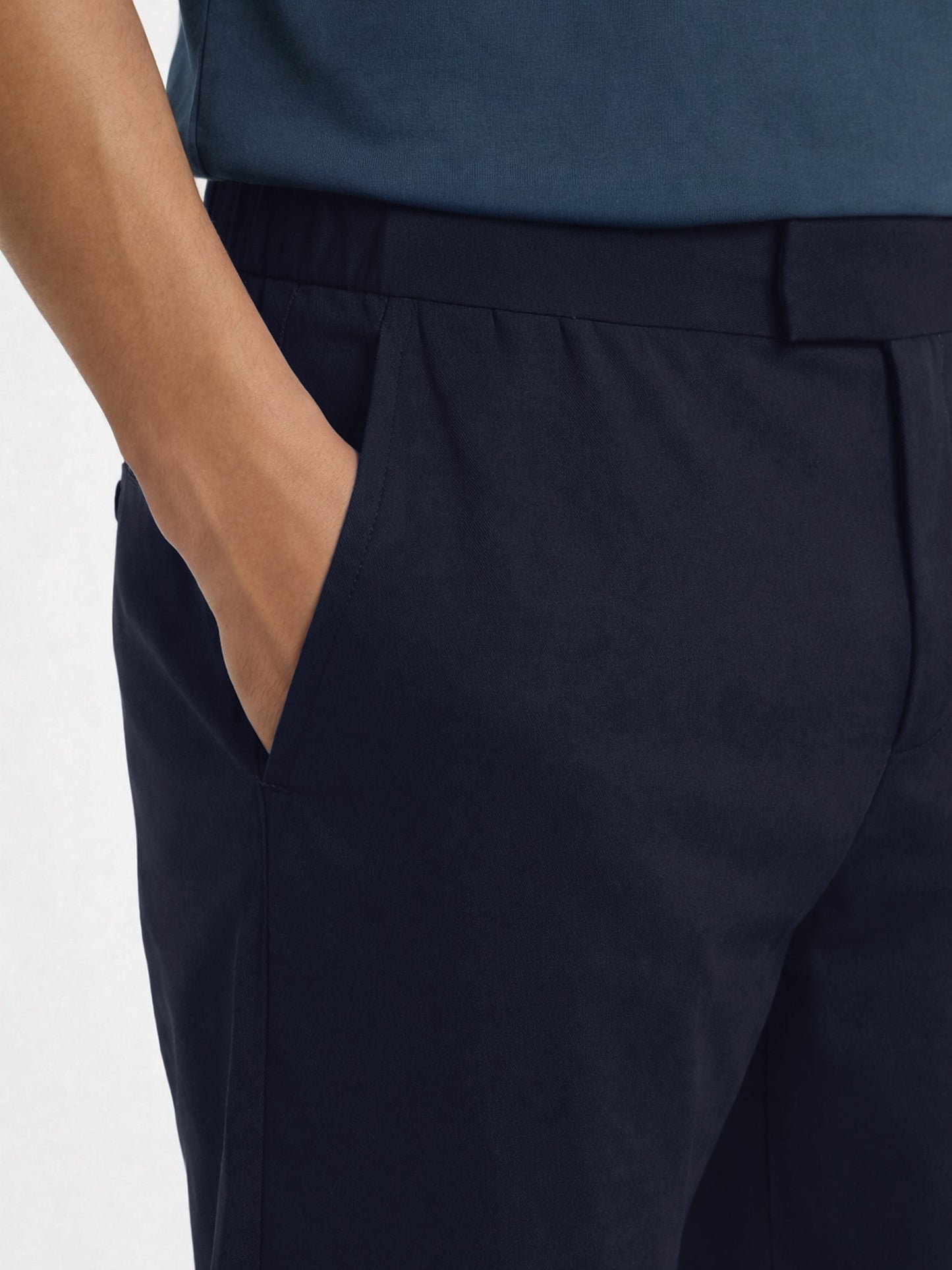 Pantalón azul marino de corte recto, talla 24, algodón elástico
