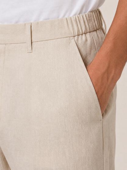 Pantalones de lino de corte regular, lino natural - Talla 24