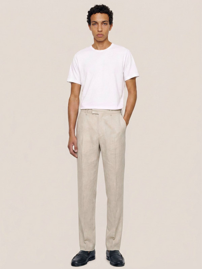 Pantalones de lino de corte regular, lino natural - Talla 24