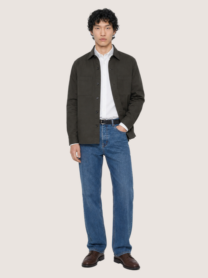 Overshirt de algodón 24 en verde oliva oscuro — 100% algodón