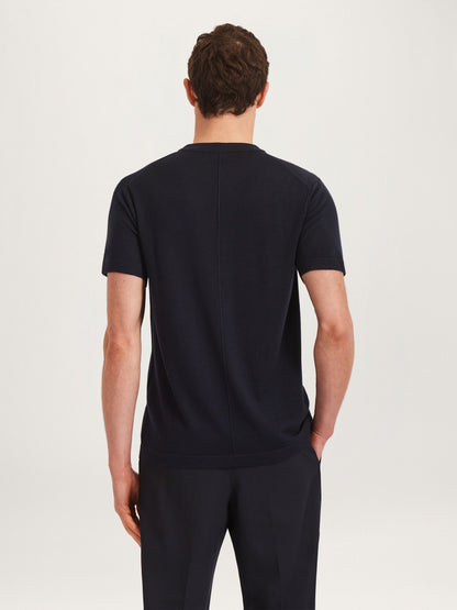 Camiseta esencial de merino en punto - Azul marino | Lana de merino premium
