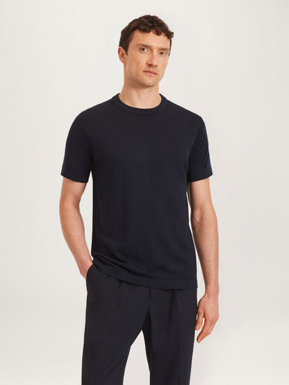 Camiseta esencial de merino en punto - Azul marino | Lana de merino premium
