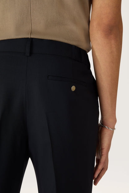 Pantalones plisados de lana tropical, talla 24, azul marino