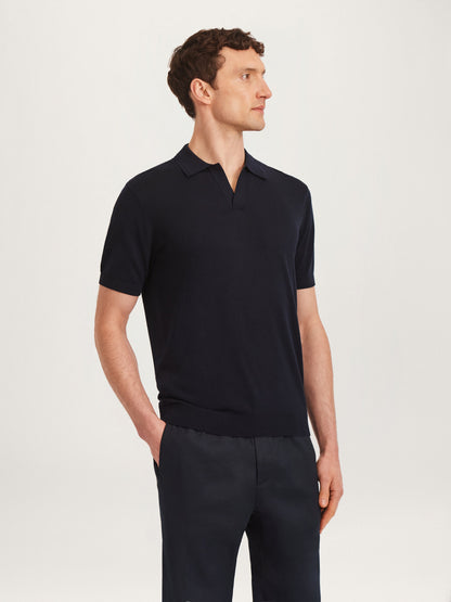 Polo de seda en azul marino — lujosa mezcla de seda y algodón